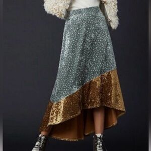 Anthropologie Porridge high low velvet skirt